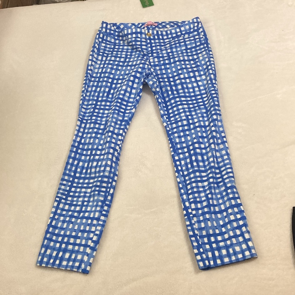 Lilly Pulitzer pants, blue and white gingham, size 6, NWT